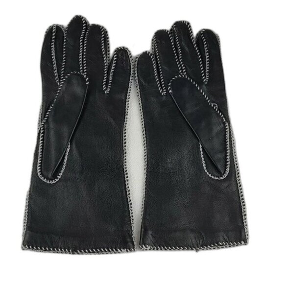 Grandoe 100% Leather Gloves Black Vintage EUC Size 7 / Small Lined - Picture 8 of 9